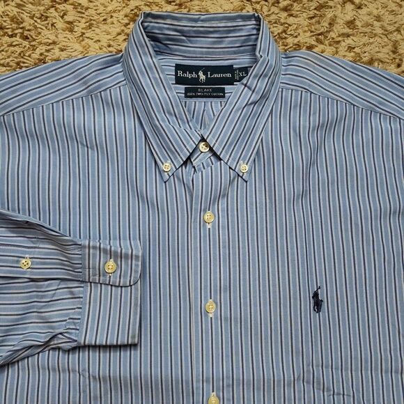 Ralph‎ Lauren Blue Striped Men Sz XL Blake Oxford Long Sleeve Button Up Shirt - Picture 1 of 10